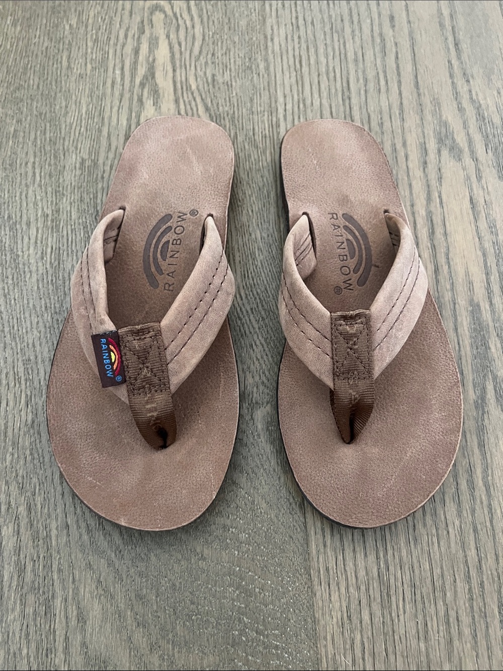 Rainbow Brown Suede Flip Flops